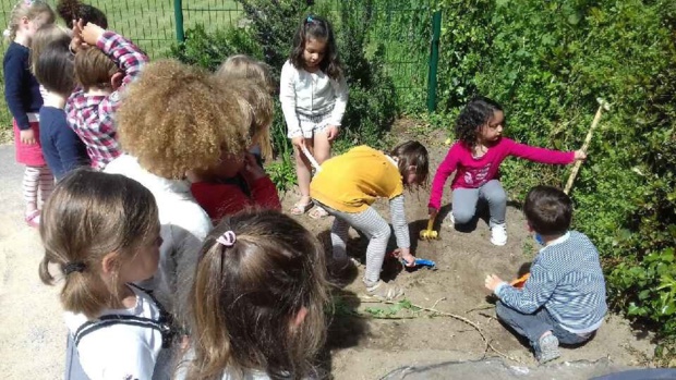 Nous avons ratissé… avec des râteaux, pour que la terre soit moins dure. Nous avons ratissé… avec des râteaux, pour que la terre soit moins dure.
