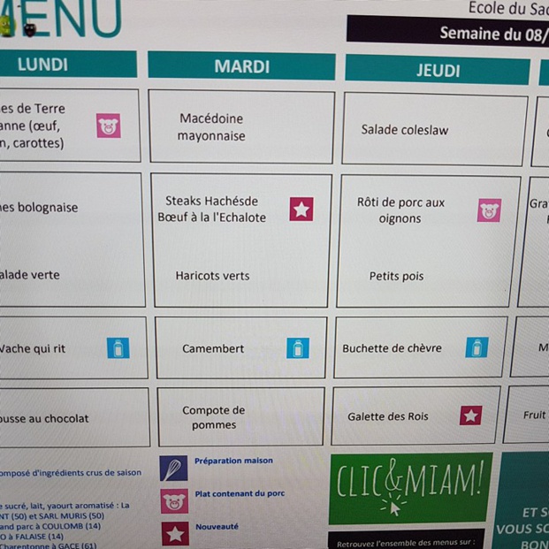 Nouvelle présentation des menus de cantine