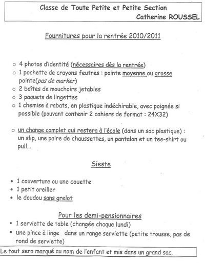 Les listes de fournitures Les listes de fournitures
