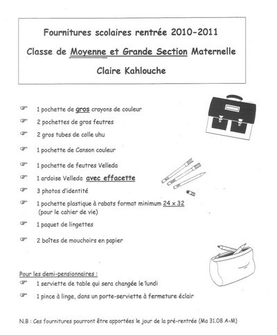 Les listes de fournitures Les listes de fournitures