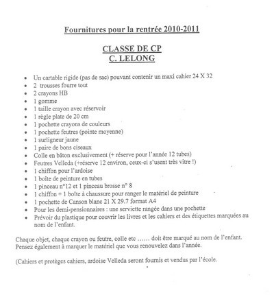 Les listes de fournitures Les listes de fournitures