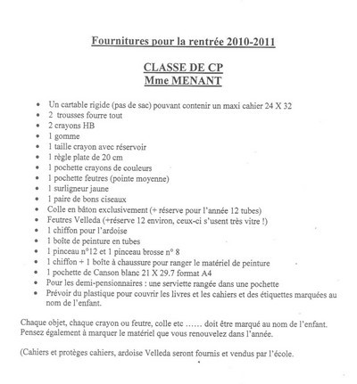 Les listes de fournitures Les listes de fournitures