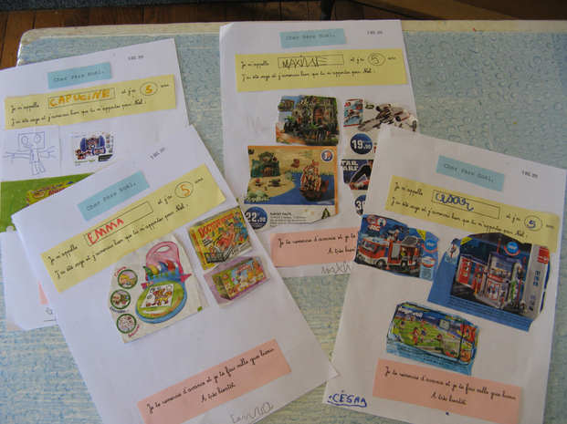 Le grand jour est arrivé de préparer notre lettre au Père Noël. Nous avons découpé les jouets tant convoités et les avons collés sur notre lettre pour le Père Noël. Le grand jour est arrivé de préparer notre lettre au Père Noël. Nous avons découpé les jouets tant convoités et les avons collés sur notre lettre pour le Père Noël.